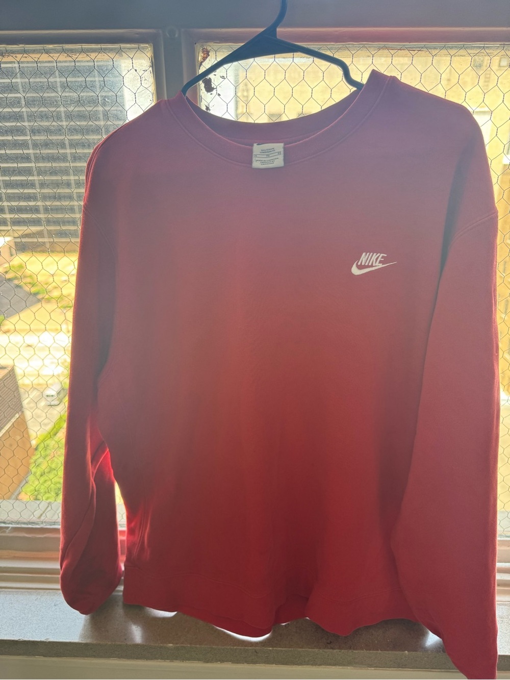 Nike Men's Crimson Crewneck Sweatshirt with White Swoosh